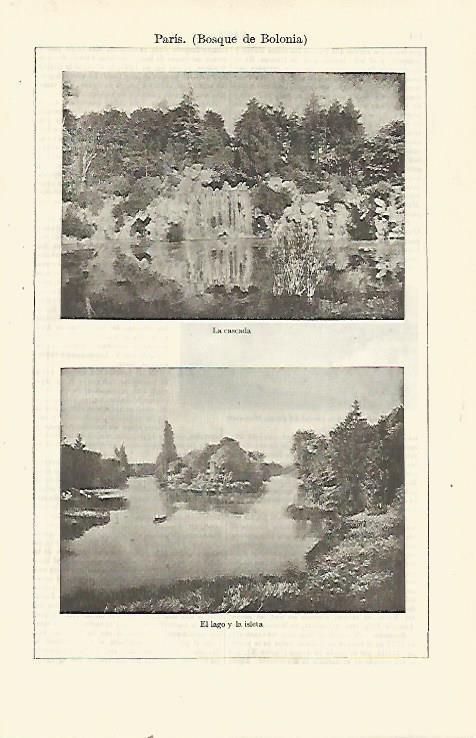 LAMINA ESPASA 23329: Cascada y lago del Bosque de Bolonia de Paris