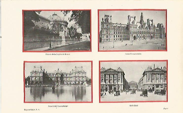 LAMINA ESPASA 23331: Palacio de la Legion de Honor Ayuntamiento Palacio de Luxemburgo y Calle Real de Paris