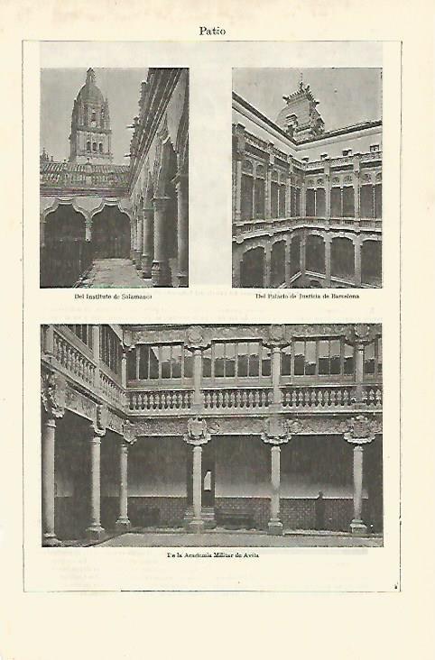 LAMINA ESPASA 23449: Patio del Instituto de Salamanca del Palacio de Justicia de Barcelona y de la Academia Militar de Avila