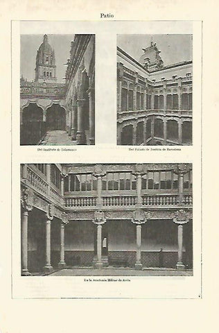 LAMINA ESPASA 23449: Patio del Instituto de Salamanca del Palacio de Justicia de Barcelona y de la Academia Militar de Avila