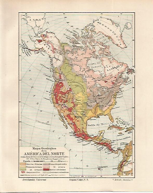 LAMINA ESPASA 23675: Mapa geologico de America del Norte