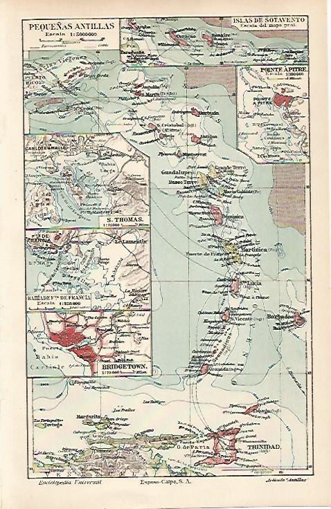 LAMINA ESPASA 23825: Mapa de las Pequeñas Antillas