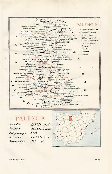LAMINA ESPASA 24256: Mapa de la provincia de Palencia