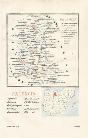 LAMINA ESPASA 24256: Mapa de la provincia de Palencia