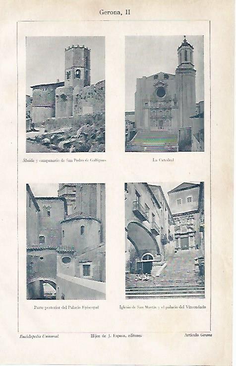 LAMINA ESPASA 24965: Catedral Sant Pere de Galligans Palacio Episcopal e Iglesia de Sant Marti en Girona