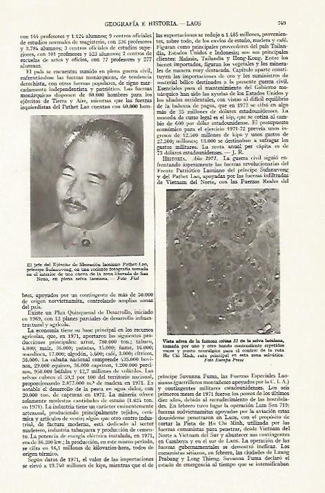 LAMINA ESPASA 13426: Principe Sufanuvong jefe del Ejercito de liberacion de  Laos