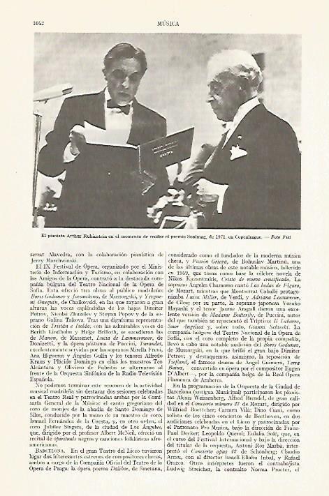 LAMINA ESPASA 13482: Arthur Rubinstein recibiendo el premio Sonimag en 1971