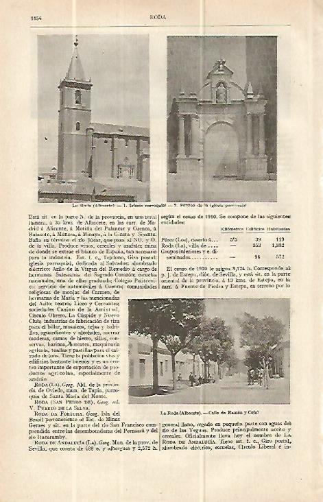 LAMINA ESPASA 13726: Vistas de La Roda Albacete