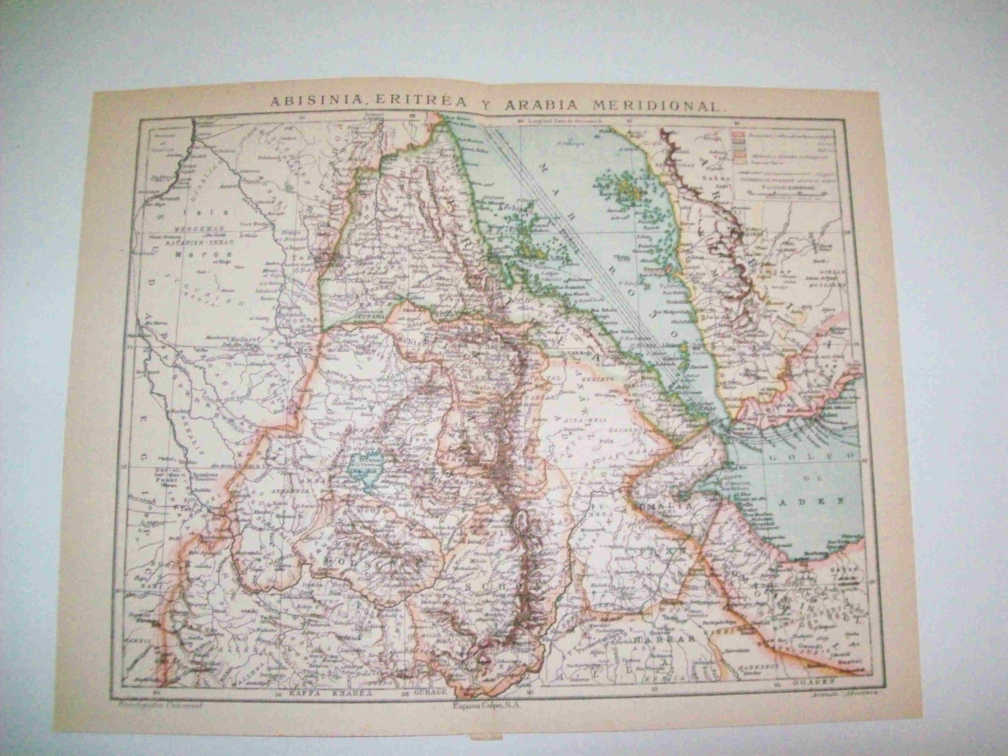 LAMINA ESPASA 13159: Mapa de Abisinia Eritrea y Arabia meridional