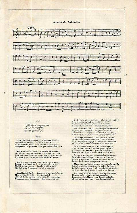 LAMINA ESPASA 13921: Himno nacional de Colombia