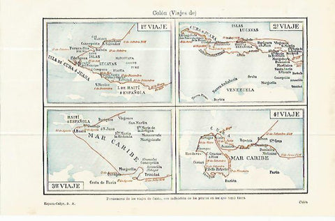 LAMINA ESPASA 13933: Mapas de los viajes de Colon