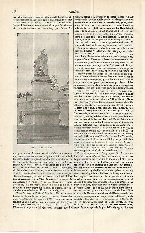 LAMINA ESPASA 13934: Monumento a Colon en Lima