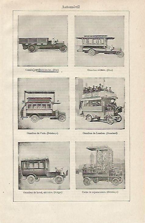 LAMINA ESPASA 13014: Primeros camiones y omnibuses