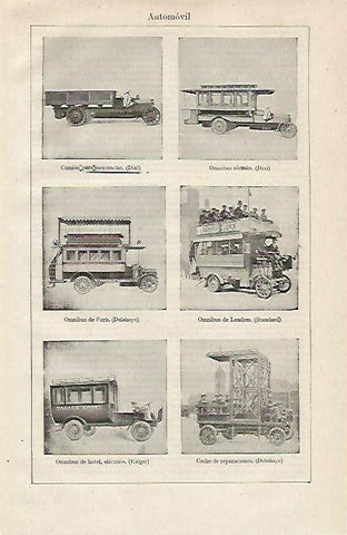 LAMINA ESPASA 13014: Primeros camiones y omnibuses