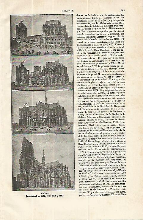 LAMINA ESPASA 13950: Catedral de Colonia en 1824 1852 1868 y 1880