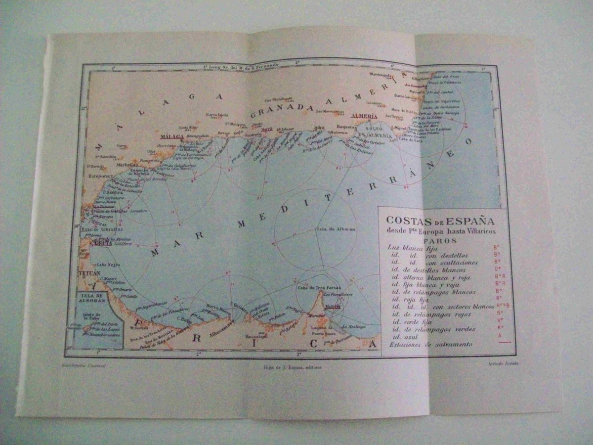 LAMINA ESPASA 10028: Mapa de las Costas de España desde Punta Europa hasta Villaricos