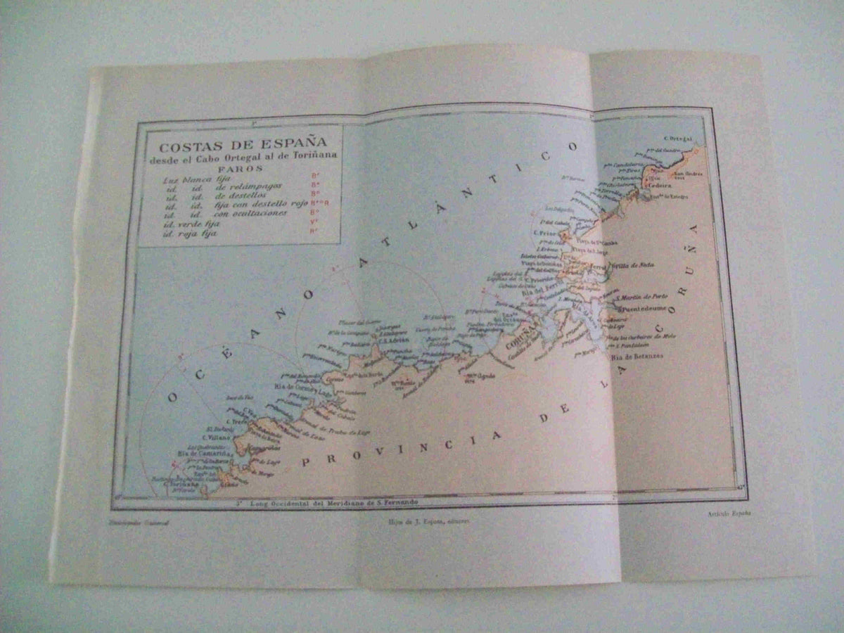 LAMINA ESPASA 10029: Mapa de las Costas de España desde Cabo Ortegal al de Toriñana