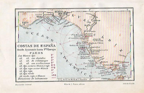 LAMINA ESPASA 10029: Mapa de las Costas de España desde Ayamonte hasta Punta Europa
