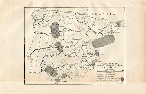 LAMINA ESPASA 10039: Mapa de los caudales de los rios de España en 1912