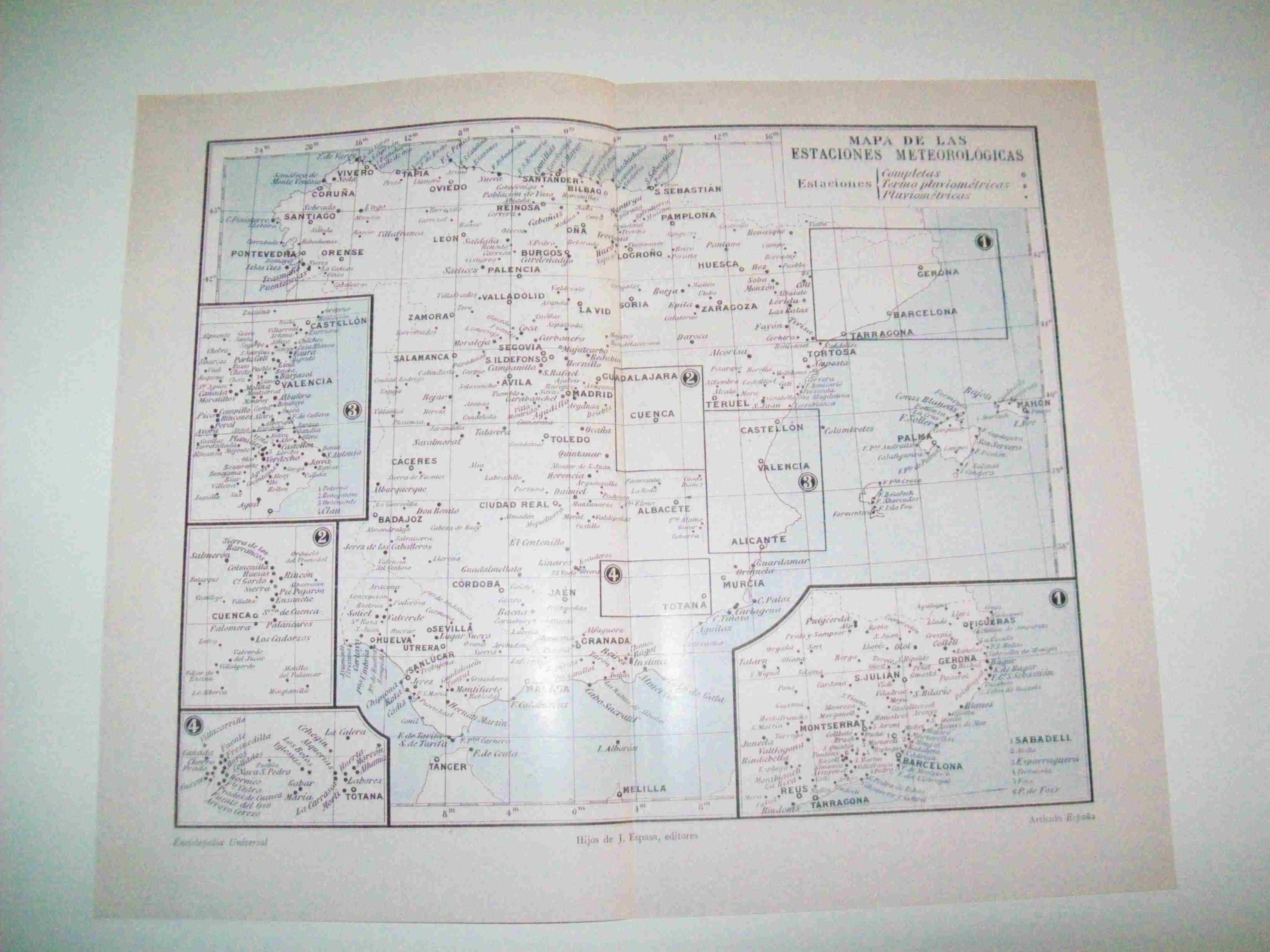 LAMINA ESPASA 10052: Mapa de España de las Estaciones Meteorologicas