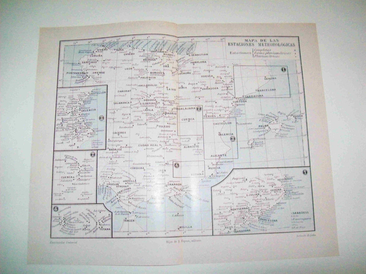 LAMINA ESPASA 10052: Mapa de España de las Estaciones Meteorologicas