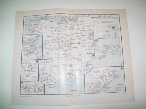 LAMINA ESPASA 10052: Mapa de España de las Estaciones Meteorologicas
