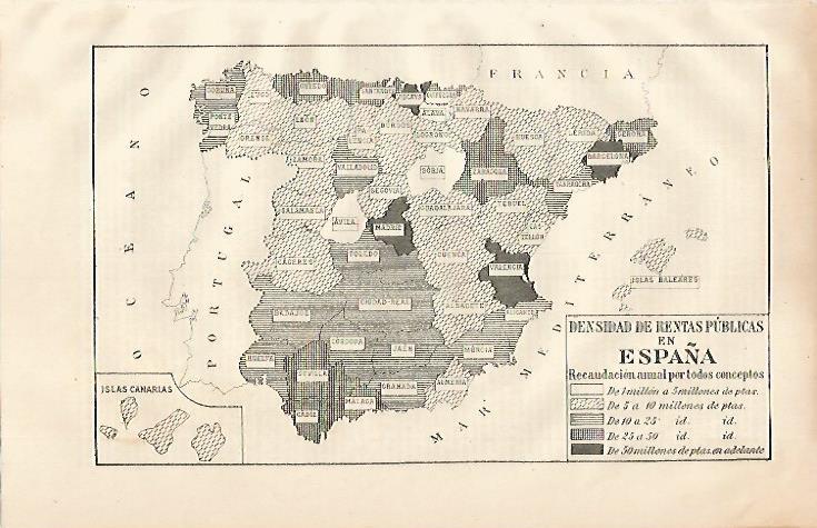 LAMINA ESPASA 10079: Mapa de la densidad de rentas publicas de España
