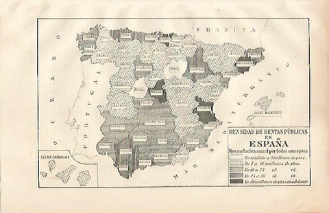 LAMINA ESPASA 10079: Mapa de la densidad de rentas publicas de España