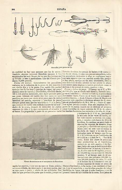 LAMINA ESPASA 10097: Anzuelos. Vivero de moluscos en el puerto de Barcelona