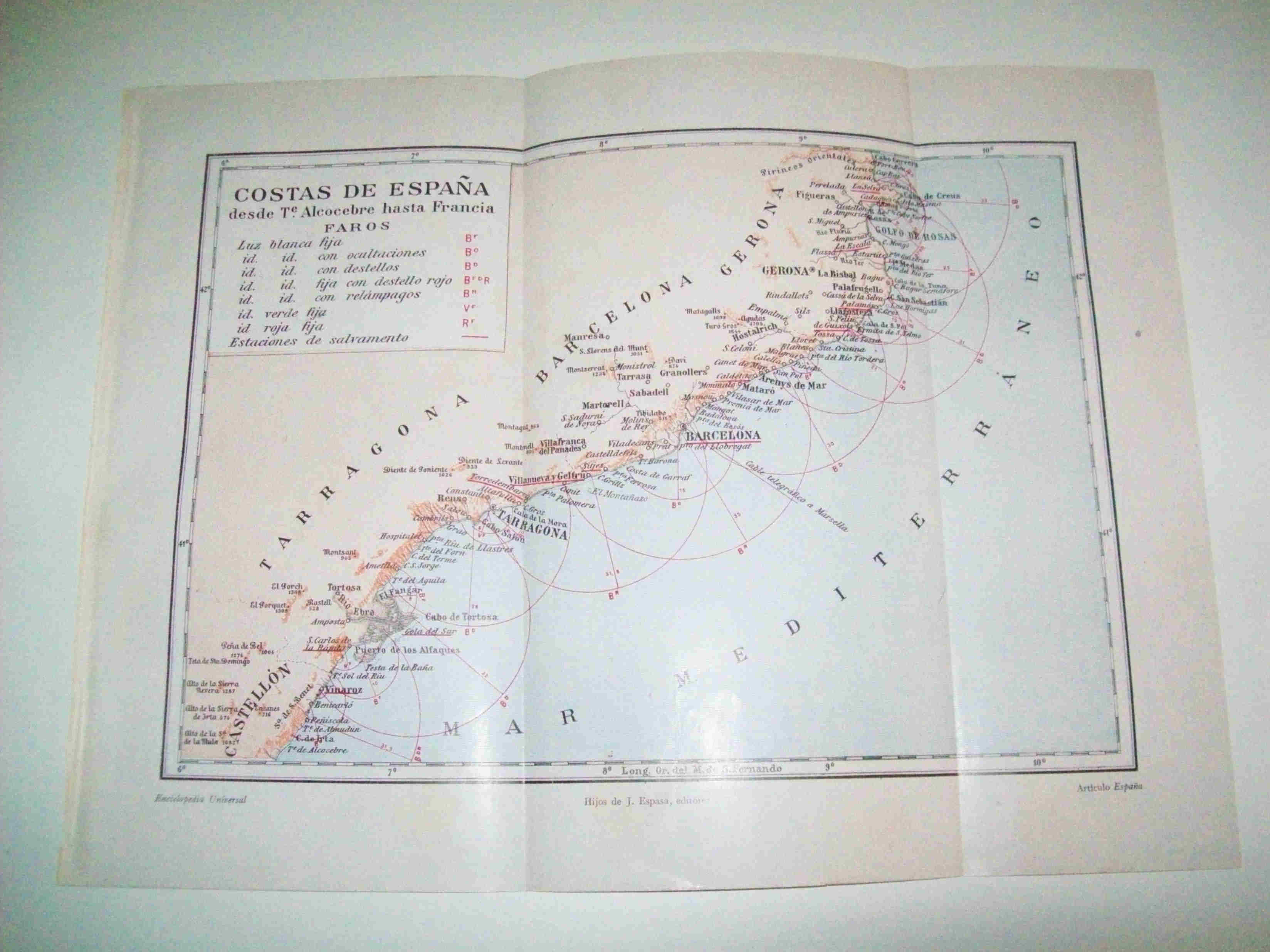 LAMINA ESPASA 10027: Mapa de las Costas de España desde Alcocebre hasta Francia