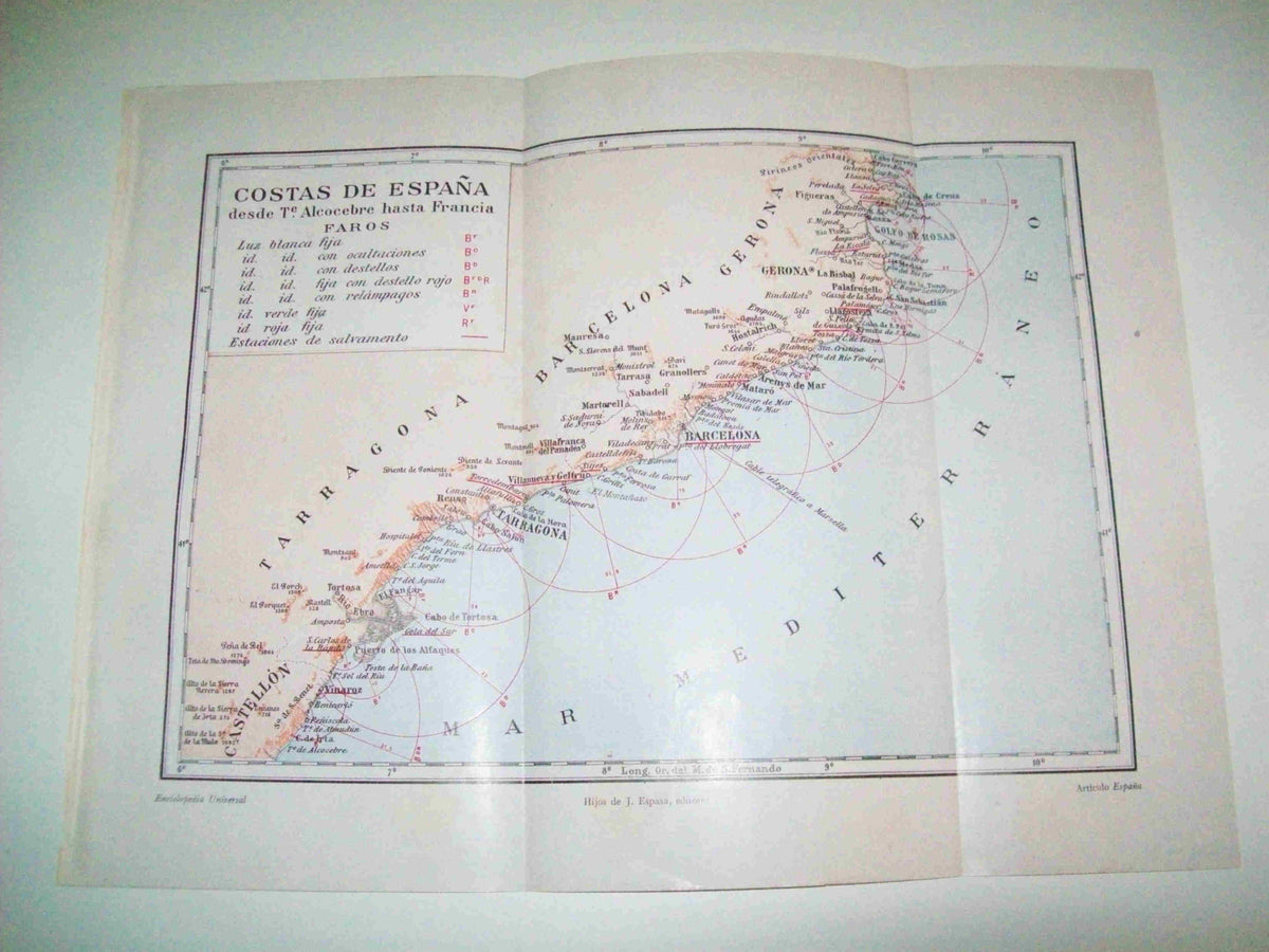 LAMINA ESPASA 10027: Mapa de las Costas de España desde Alcocebre hasta Francia