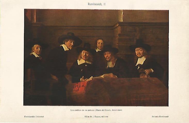 LAMINA ESPASA 1007: Los sindicos de los pañeros obra de Rembrandt