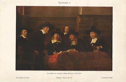 LAMINA ESPASA 1007: Los sindicos de los pañeros obra de Rembrandt