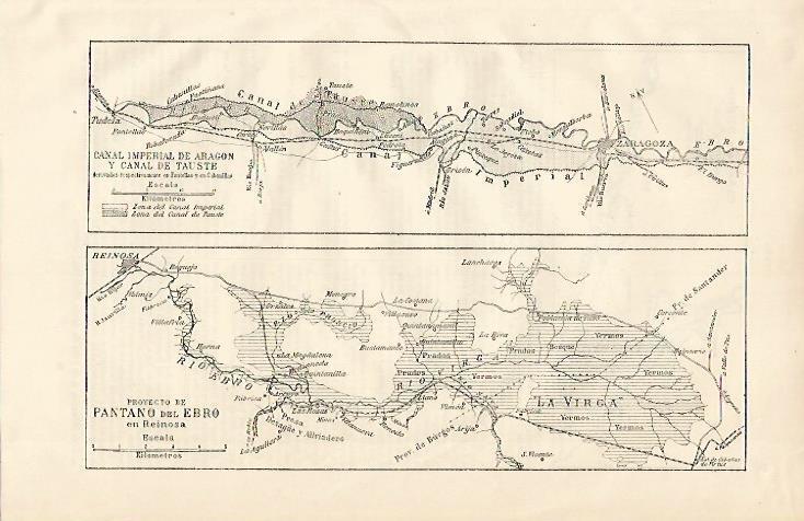 LAMINA ESPASA 10046: Canal Imperial de Aragon. Proyecto del Pantano del Ebro