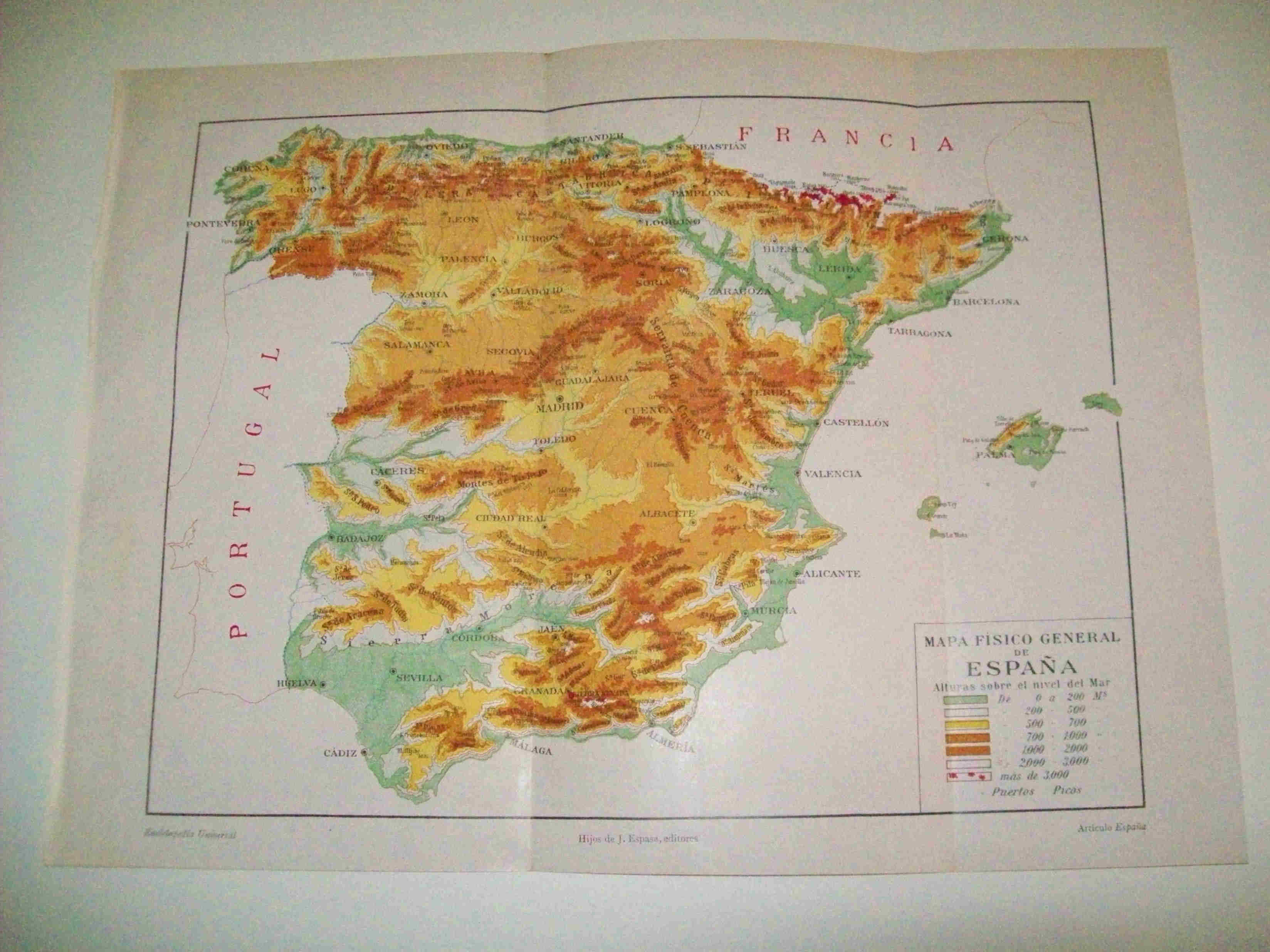 LAMINA ESPASA 10038: Mapa fisico de España