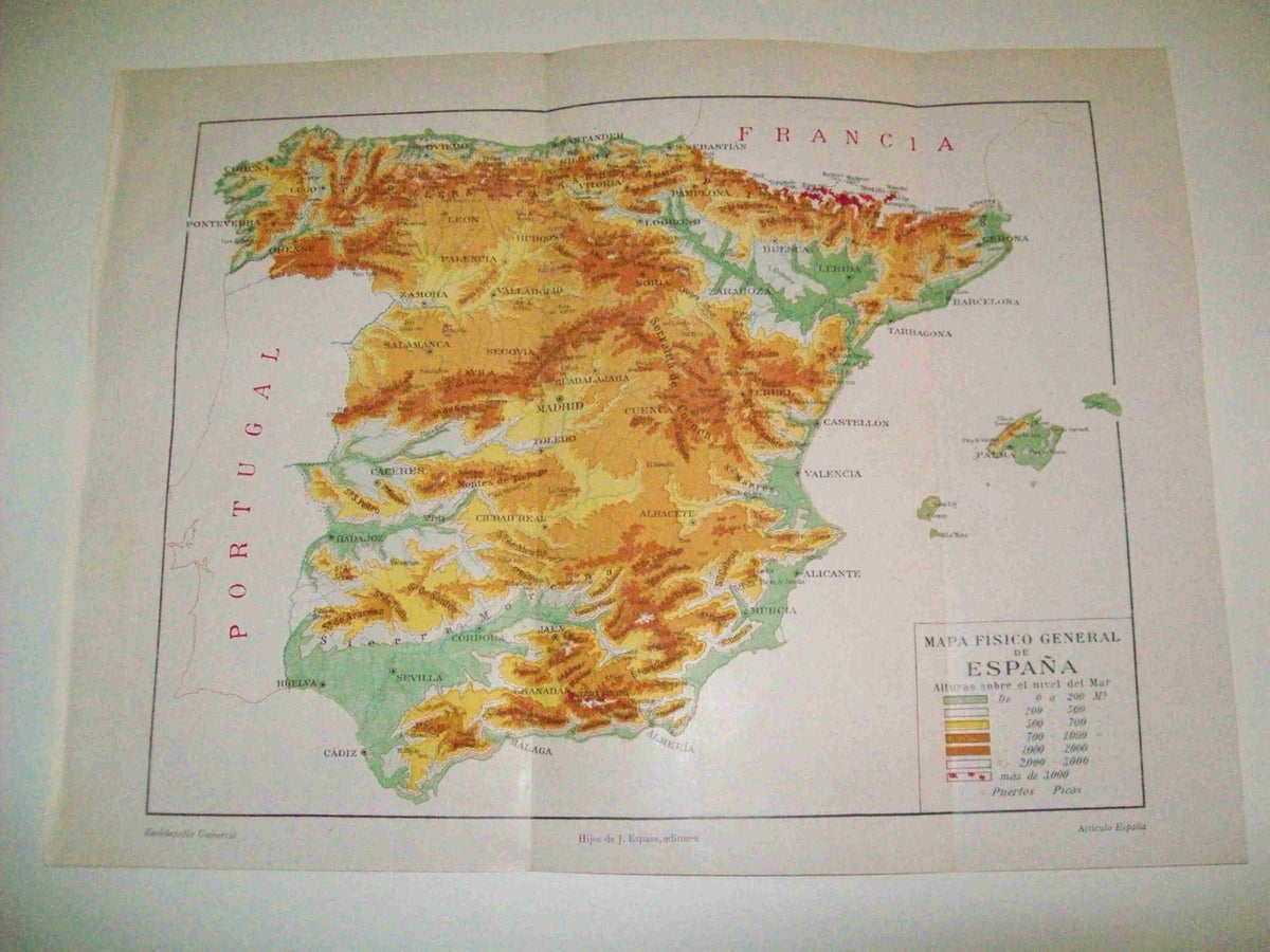 LAMINA ESPASA 10038: Mapa fisico de España