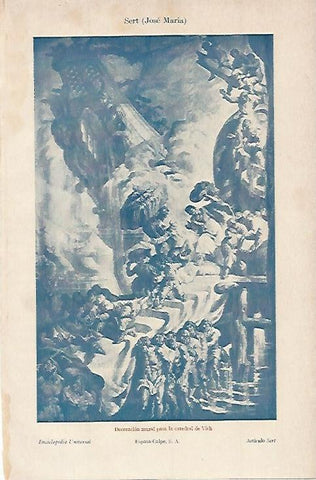 LAMINA ESPASA 589: Decoracion de la Catedral de Vic Barcelona por Jose Maria Sert