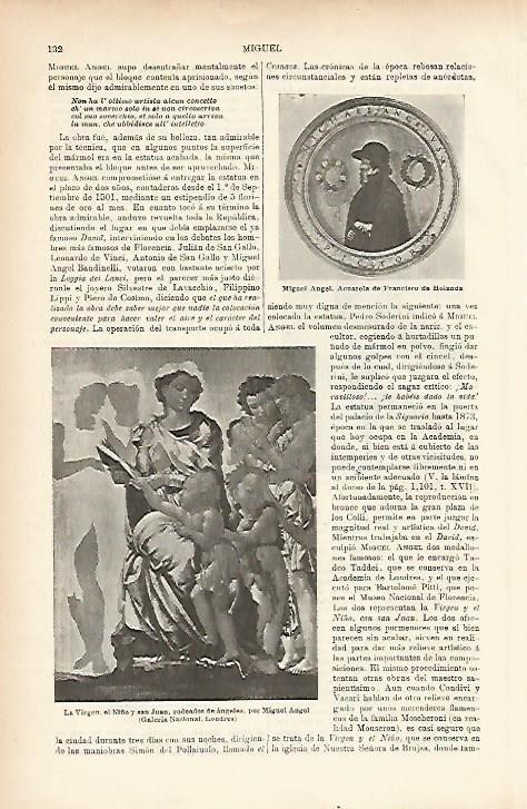 LAMINA ESPASA 5136: La Virgen el Niño y San Juan rodeados de angeles por Miguel Angel