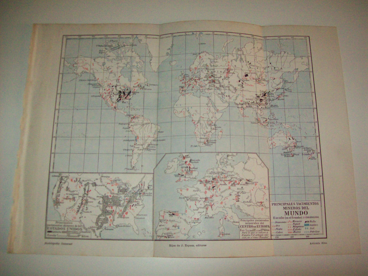 LAMINA ESPASA 5182: Mapa mundial de yacimientos mineros