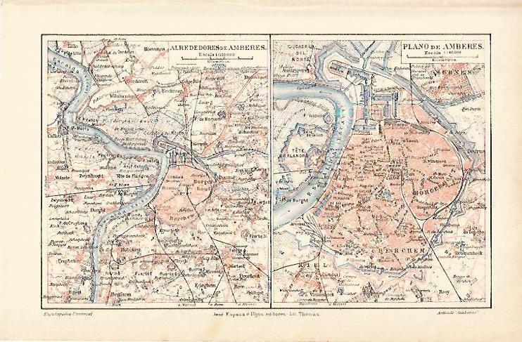 LAMINA ESPASA 5489: Mapa de Amberes Belgica