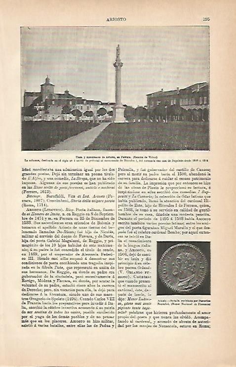 LAMINA ESPASA 5579: Plaza de Ariosto en Ferrara Italia