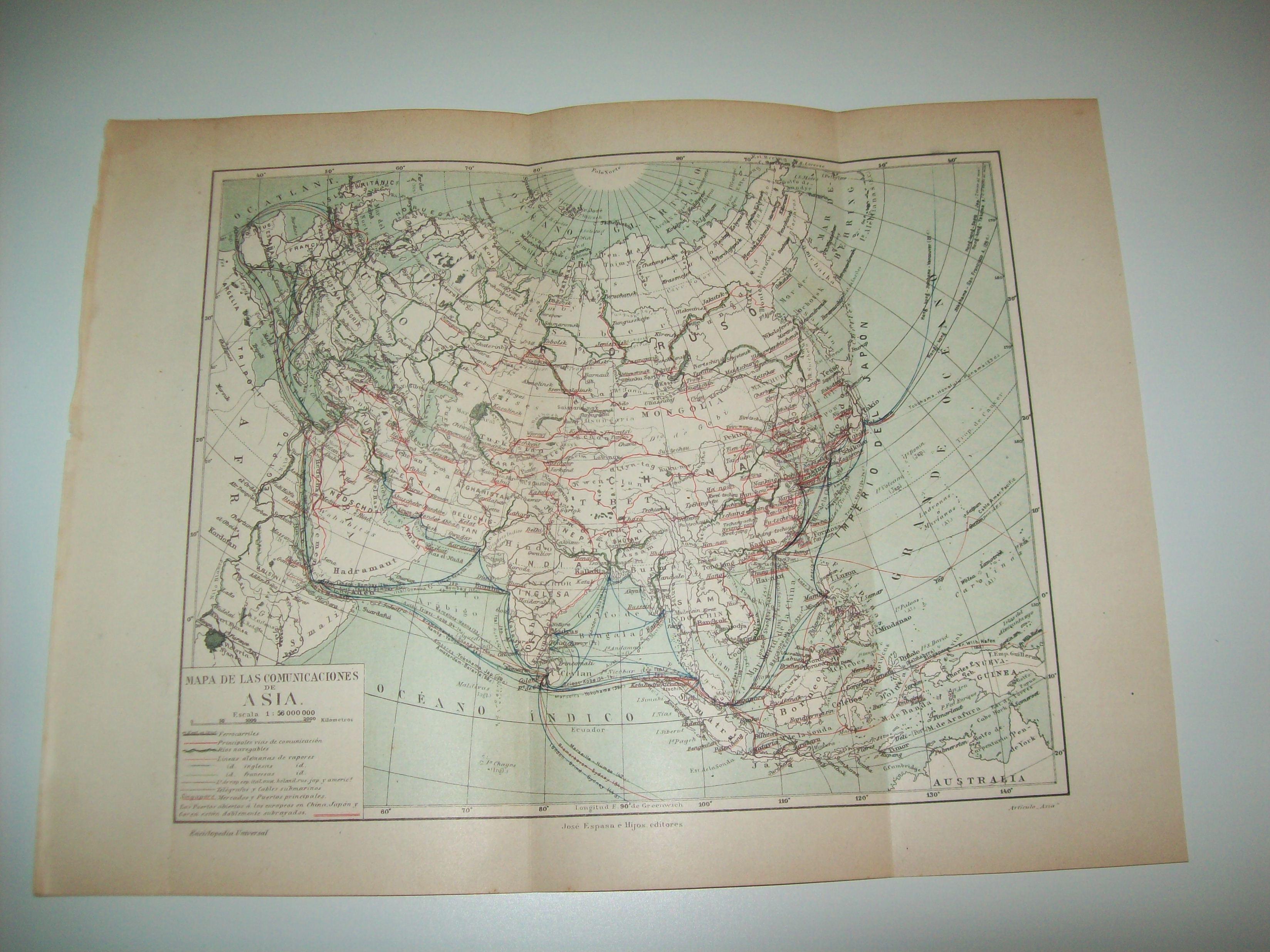 LAMINA ESPASA 5661: Mapa de las comunicaciones de Asia