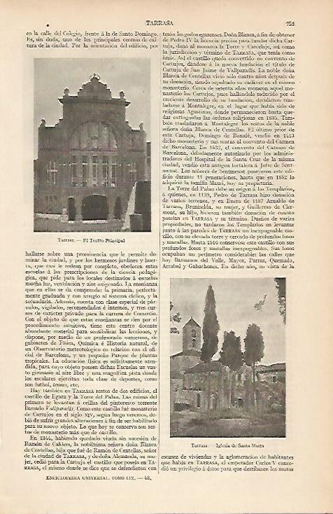 LAMINA ESPASA 5750: Teatro Principal e Iglesia de Santa Marta de Terrassa Barcelona