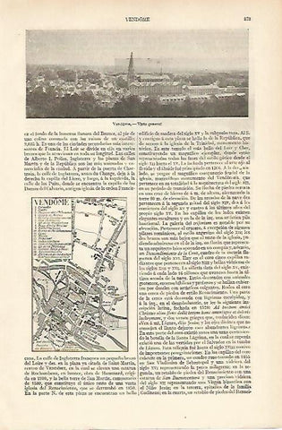 LAMINA ESPASA 5993: Vista y plano de Vendome Francia
