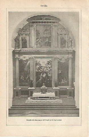 LAMINA ESPASA 565: Retablo del Altar Mayor del templo de la Universidad de Sevilla