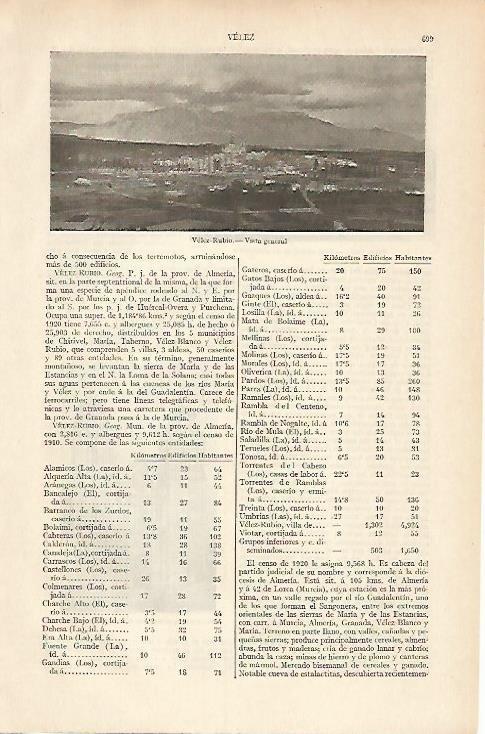 LAMINA ESPASA 5974: vista de Velez Rubio Almeria
