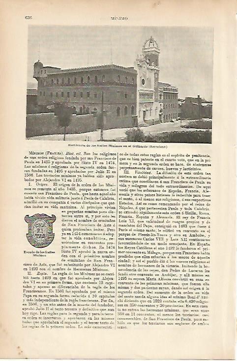 LAMINA ESPASA 5218: Residencia de los frailes Minimos Barcelona