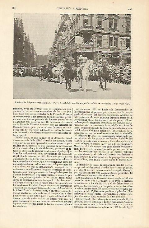 LAMINA DE ESPASA 339: Reeleccion del presidente Masaryck