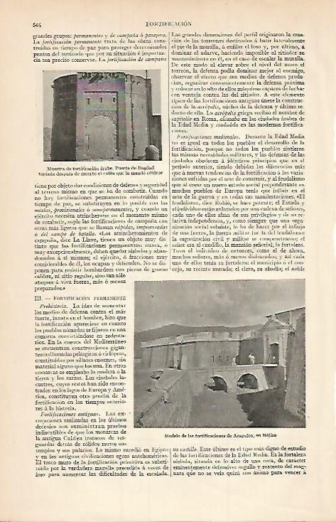 LAMINA ESPASA 3433: Fortificacion arabe y fortificacion de Acapulco Mexico
