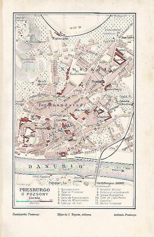 LAMINA ESPASA 3590: Mapa de Presburgo o Pozsony Eslovaquia